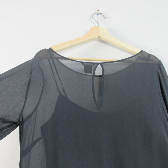 Club Monaco 100% Silk Shift Dress Women 6 Grey 3/4 Sleeve Knee Length Flowy 140 - Picture 5 of 11